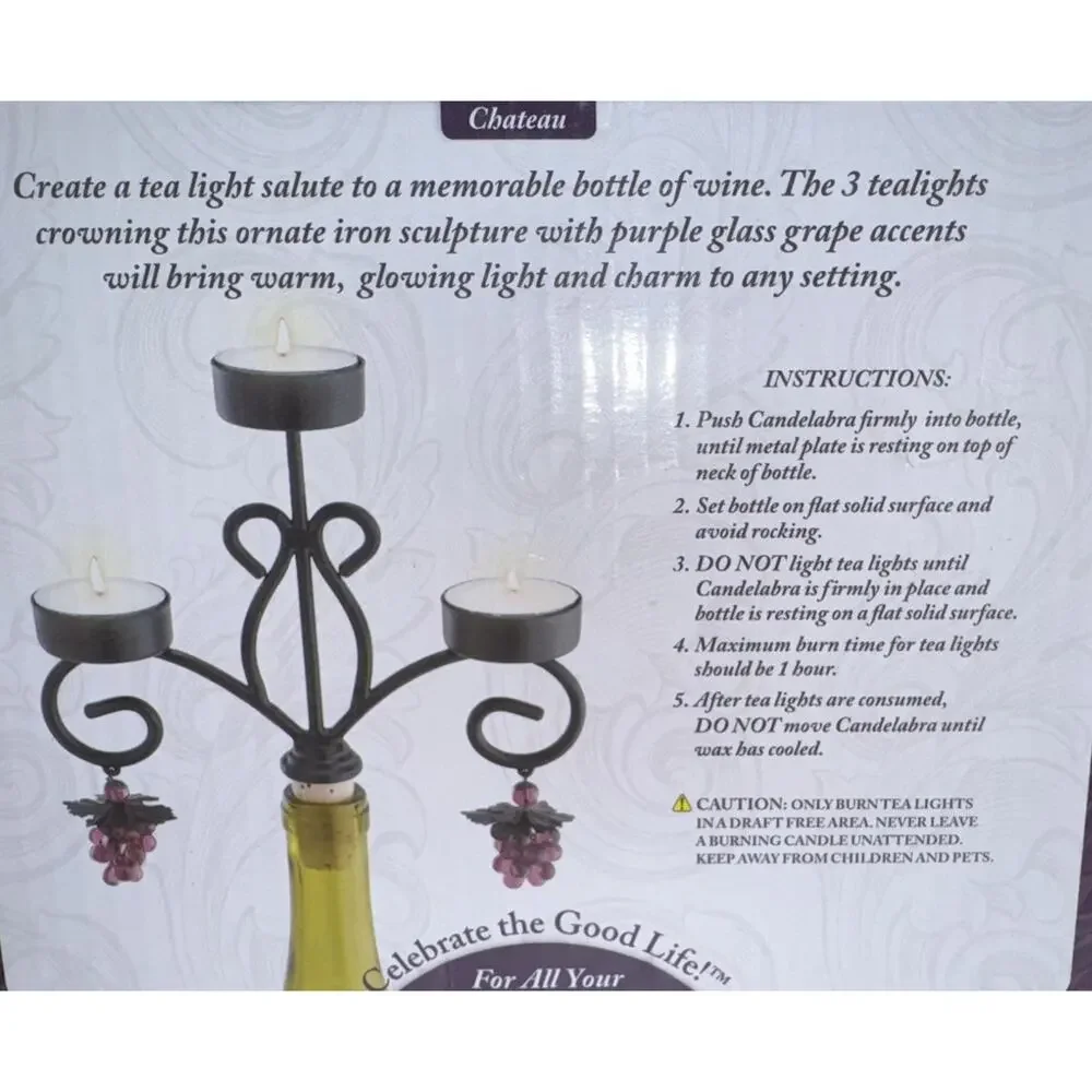 Epic Wine Bottle Candelabra Tea Lights Included Silver CHATEAU NEW Open Box
